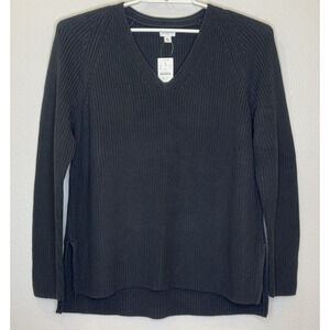 J.Crew Chunky Knit Tunic Sweater Womens Sz XL Black V-Neck Long Sleeve‎ NEW
